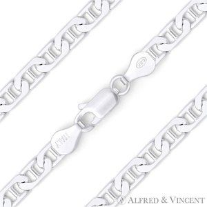 5.7mm Flat Marina/Mariner Link Chain Bracelet in Solid .925 Sterling Silver - 8"